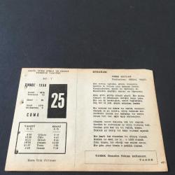 25 TEMMUZ 1958 -TAKVİM YAPRAĞI-DOĞUM GÜNÜ HEDİYESİ-AJANS-TÜRK ŞİİRLİ VE SAATLİ TÜRKİYE TAKVİMİ,ÖMER HAYYAM,FAL,FIKRA,TÜRK ORDULARI ESTERGONDA 1543,GÜZEL SÖZ,YEMEK LİSTESİ