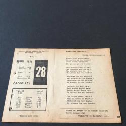 27 TEMMUZ 1958 -TAKVİM YAPRAĞI-DOĞUM GÜNÜ HEDİYESİ-AJANS-TÜRK ŞİİRLİ VE SAATLİ TÜRKİYE TAKVİMİ,ÖZBEK İNCEBAYRAKTAR,FAL,FIKRA,1.CİHAN HARBİ 1914,GÜZEL SÖZ,YEMEK LİSTESİ