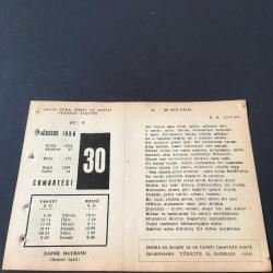 30 AĞUSTOS 1958 -TAKVİM YAPRAĞI-DOĞUM GÜNÜ HEDİYESİ-AJANS-TÜRK ŞİİRLİ VE SAATLİ TÜRKİYE TAKVİMİ,B.K.ÇAĞLAR,FAL,FIKRA,30 AĞUSTOS ZAFERİ 1922,GÜZEL SÖZ,YEMEK LİSTESİ