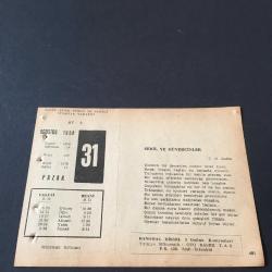 31 AĞUSTOS 1958 -TAKVİM YAPRAĞI-DOĞUM GÜNÜ HEDİYESİ-AJANS-TÜRK ŞİİRLİ VE SAATLİ TÜRKİYE TAKVİMİ,Z.O.SABA,JULES ROMAİNS,FAL,FIKRA,5.MURATIN HALİ,1876,FRANSIZ YAZAR T.GAUTLERİN DOĞUMU 1811,GÜZEL SÖZ,YEMEK LİSTESİ,