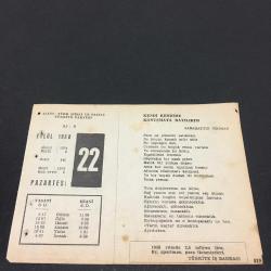 22 EYLÜL 1958 -TAKVİM YAPRAĞI-DOĞUM GÜNÜ HEDİYESİ- AJANS -TÜRK ŞİİRLİ VE SAATLİ TÜRKİYE TAKVİMİ,SABAHATTİN TEOMAN,FAL,FIKRA,YAVUZUN ÖLÜMÜ,1520,VİYANA KONGRESİ 1814,GÜZEL SÖZ,YEMEK LİSTESİ