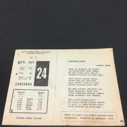 24 EYLÜL 1958 -TAKVİM YAPRAĞI-DOĞUM GÜNÜ HEDİYESİ- AJANS -TÜRK ŞİİRLİ VE SAATLİ TÜRKİYE TAKVİMİ,URKİYE MİNE,NECLA SALİH,FAL FIKRA,İSMAİL GASPARALANIN ÖLÜMÜ,1914,GÜZEL SÖZ,YEMEK LİSTESİ