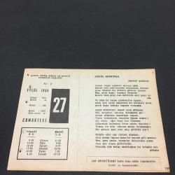 27 EYLÜL 1958 -TAKVİM YAPRAĞI-DOĞUM GÜNÜ HEDİYESİ- AJANS -TÜRK ŞİİRLİ VE SAATLİ TÜRKİYE TAKVİMİ,PETÖFİ ŞANDOR,FAL,FIKRA,PREVEZE ZAFERİ 1538,GÜZEL SÖZ,YEMEK LİSTESİ