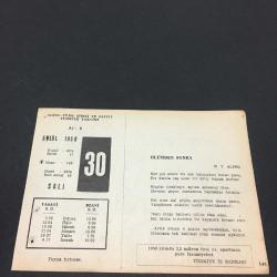 30 EYLÜL 1958 -TAKVİM YAPRAĞI-DOĞUM GÜNÜ HEDİYESİ- AJANS -TÜRK ŞİİRLİ VE SAATLİ TÜRKİYE TAKVİMİ,N.T.ALPER,PİERREDE RONSARD FAL,FIKRA,KANUNİNİN HÜKÜMDAR OLUŞU 1520,GÜZEL SÖZ,YEMEK LİSTESİ