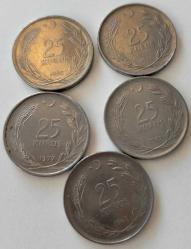 Koleksiyon Ürünü 5 adet 25 kuruş Lotu iyi kondüsyonda rastgele tarihler gönderilecektir