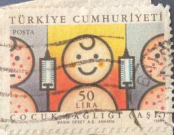 Mektup Zarfından Kesilmiş  / Postadan Geçmiş Pul Filateli - Damgalı - ÇOCUK SAĞLIĞI AŞI PULU  1988 - 50 LİRA - Türkiye Cumhuriyeti