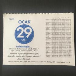 29 OCAK 2008 -TAKVİM YAPRAĞI-DOĞUM GÜNÜ HEDİYESİ-KUVEYT TÜRK TAKVİMİ,DÜNYADA İLK TV YAYINA BAŞLADI 1926,ZİYA OSMAN SABANIN VEFATI 1957,BİR MUTLULUK TABLOSU,SAĞLIK SÜT DİŞLERİ,İNSAN HAKLARI BEYANNEMESİNDEN