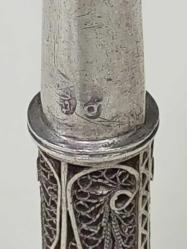 Antika Osmanlı Dönemi Usta ve Şah Damgalı Telkari İşçilikli Gümüş Sigara Ağızlığı