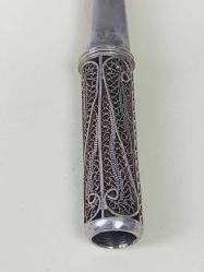 Antika Osmanlı Dönemi Usta ve Şah Damgalı Telkari İşçilikli Gümüş Sigara Ağızlığı