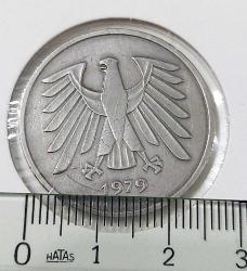 1979-F ALMANYA 5 MARK ORİJİNAL BAKIR-NİKEL ALAŞIMI NADİR HARFLISI MADENİ PARASI Ö2ÇÇÇ1R NADİR