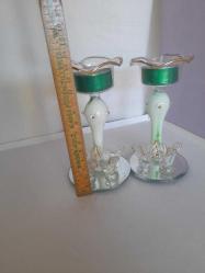 VINTAGE  MURANO KOPARMA EL YAPIMI BİR ÇİFT ALTI AYNALI MUMLUK 13 CM BOY