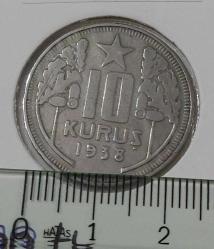 1938 ON 10 KURUŞ ORİJİNAL MADENİ NİKEL ÇİL 2R1AA1R ÇOK NADİR