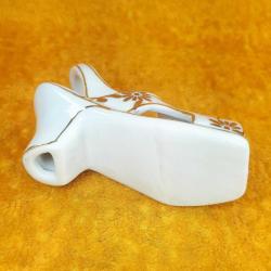 VINTAGE KADIN AYAKKABISI FORMLU , ALTIN YALDIZ EL DEKORLU , KIR ÇİÇEKLERİ RESİMLİ PORSELEN BİBLO