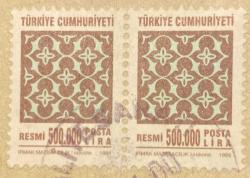 Mektup Zarfından Kesilmiş  / Postadan Geçmiş İkili Pul Filateli - Damgalı - RESMİ , 500.000 LİRA - Türkiye Cumhuriyeti