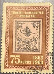 Mektup Zarfından Kesilmiş  / Postadan Geçmiş Pul Filateli - Damgalı - 100. YIL Temalı Pul 1863-1963, 75 KURUŞ - Türkiye Cumhuriyeti