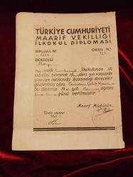 KARNE T.C. MAARİF VEKİLLİĞİ İLKOKUL DİPLOMASI 1944-45 YILI 547