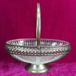 VINTAGE İNGİLİZ GÜMÜŞ KAPLAMA METAL KASNAKLI OVAL FORMLU CAM ŞEKERLİK