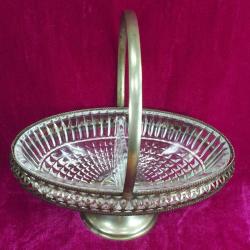 VINTAGE İNGİLİZ GÜMÜŞ KAPLAMA METAL KASNAKLI OVAL FORMLU CAM ŞEKERLİK