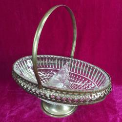 VINTAGE İNGİLİZ GÜMÜŞ KAPLAMA METAL KASNAKLI OVAL FORMLU CAM ŞEKERLİK