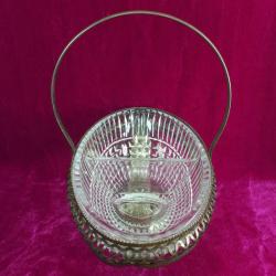 VINTAGE İNGİLİZ GÜMÜŞ KAPLAMA METAL KASNAKLI OVAL FORMLU CAM ŞEKERLİK