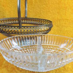 VINTAGE İNGİLİZ GÜMÜŞ KAPLAMA METAL KASNAKLI OVAL FORMLU CAM ŞEKERLİK