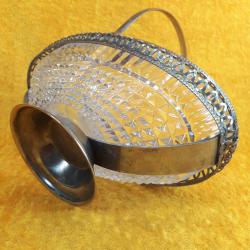 VINTAGE İNGİLİZ GÜMÜŞ KAPLAMA METAL KASNAKLI OVAL FORMLU CAM ŞEKERLİK