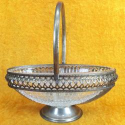 VINTAGE İNGİLİZ GÜMÜŞ KAPLAMA METAL KASNAKLI OVAL FORMLU CAM ŞEKERLİK