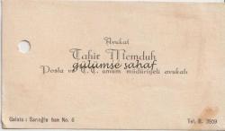 Kartvizit: Avukat Tahir Memduh, Posta ve T. T. Umum Müdüriyeti Avukatı, Galata