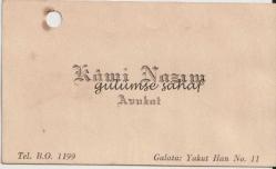 Kartvizit: Kami Nazım, Avukat, Galata Yakut Han