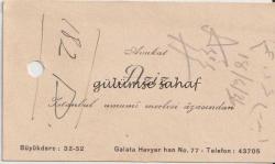 Kartvizit: Avukat Aziz, İstanbul Umumi Meclisi Azasından, Galata Havyar Han