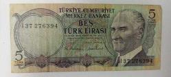 1970 Yıllarında Basılan Cumhuriyet Dönemi Koleksiyonluk 5 Türk Lirası