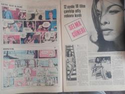 Pazar Haftalık Aktüalite Sinema Tiyatro Müzik ve Magazin Dergisi - 28 Ağustos 1965 - Sayı:466 - Selma Güneri - Genç Kız Kalbi ve Boncuk Çizgi Romanı - 12 Ayda 18 Film Çevirip Afiş Rekoru Kırdı - Bir Aktörün 24 Saati - Cüneyt Arkın - Ahmet Tarık Tekçe - Türkan Şoray - Birsen Menekşeli - Sevim Çağlayan - Öfke Dağları Sardı Film Hikayesi - Pervin Par - Ekrem Bora - Nilüfer Aydan - Puro Tuvalet Sabunu Reklamı - Doktor Kilder ve Kırık Kalp Çizgi Romanı - Aşk Rüyası - Yeşilçam'da Soyunmayan Kalmadı - Ajda Pekkan - Pervin Par - Nilüfer Aydan - Fatma Girik - Hülya Koçyiğit - Birsen Menekşeli - Nebahat Çehre - Devlet Devrim - Mine Soley - Zuhal Tan - Ebediyen Beraberiz fotoromanı - Tanışma ve Tanıştırma - Hanımlar Sizin İçin - Zeynep Berk - Hasbi Tembeler Çizgi Romanı fotoğraf ve haberi - Tam Takım Dergi