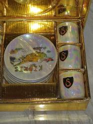 17426-AMBALAJINDA KIBRIS HARİTALI VE GS AMBLEMLİ 6 ADET TAKIM PORSELEN TÜRK KAHVESİ TAKIMI