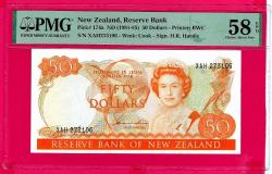 YENİ ZELANDA NEW ZEALAND 50 DOLLARS P174a 1981-85 aUNC PMG 58 EPQ (TK16 282) ÇİLALTI