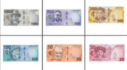 Kırgızistan 1000-500-200-100-50-20 Som, Çil, Blok balyadan çıkma Tam Tedavüldeki banknot takımı