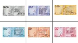 Kırgızistan 1000-500-200-100-50-20 Som, Çil, Blok balyadan çıkma Tam Tedavüldeki banknot takımı