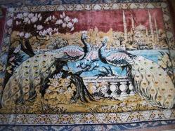 Antika - İPEK KADİFE - ÇİFT TAVUS KUŞLU DUVAR HALISI - 118X170 CM - kitantik - kitaLog