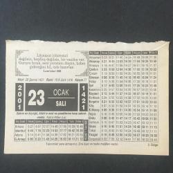 23 OCAK 2001 -TAKVİM YAPRAĞI-DOĞUM GÜNÜ HEDİYESİ-HİZMET TAKVİMİ,KIYAFETTE ÖLÇÜ