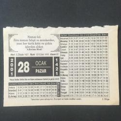 27 OCAK 2001 -TAKVİM YAPRAĞI-DOĞUM GÜNÜ HEDİYESİ-HİZMET TAKVİMİ,YAVUZ SULTAN SELİM HANIN VE İSLAM ORDUSUNUNKAHRİYE GİRİŞİ 1517,NOKTA-İ İSTİNAD