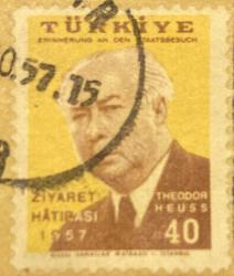 Mektup Zarfından Kesilmiş  / Postadan Geçmiş Pul Filateli - 1957 Damgalı -THEODOR HEUSS ZİYARET HATIRASI 1957, 40 PARA - Türkiye Cumhuriyeti