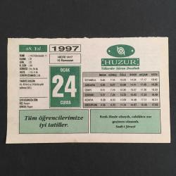 Efemera - 24 OCAK 1997-TAKVİM YAPRAĞI-DOĞUM GÜNÜ HEDİYESİ-HUZUR TAKVİMİ,HZ.ALİNİN KÜFEDE ŞEHİT EDİLMESİ 661,ÇOCUĞUNUZA İSİM,HZ.ALİ R.A,MİDENİN DİNLENMESİ - kitantik - kitaLog