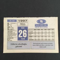 26 OCAK 1997-TAKVİM YAPRAĞI-DOĞUM GÜNÜ HEDİYESİ-HUZUR TAKVİMİ,KARLOFÇA ANLAŞMASI,1699,KAZIM KARABEKİRİN VEFATI 1948,MEKEDONYANIN BAĞIMSIZLIĞINA KAVUŞMASI 1991,ÇOCUĞUNUZA İSİM ,ZEKATIN ŞARTLARI,İFTAR VAKTİ YEMEĞE BAŞLARKEN,