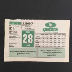 28 OCAK 1997-TAKVİM YAPRAĞI-DOĞUM GÜNÜ HEDİYESİ-HUZUR TAKVİMİ,MÜLKİYE MEKTEBİNİN AÇILIŞI 1859,AYONDON FIRTINASI,ÇOCUĞUNUZA İSİM,TERAVİH NAMAZI,HER İNSAN KENDİNİ SEVDİREBİLİR