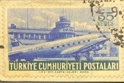 Mektup Zarfından Kesilmiş  / Postadan Geçmiş Pul Filateli - Damgalı - UÇAK VE GEMİ PULU , 35 KURUŞ - Türkiye Cumhuriyeti
