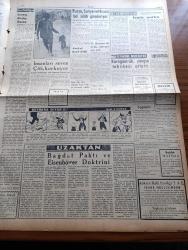 Ulus Gazetesi - 13 Mart 1957 - Devletkuşu Yazan Orhan Kemal Yazı Dizisi - Hüseyin Cahit Yalçın - İsmet İnönü İzmir'den İyi İntibalarla Ayrıldı - Truman Doktrini Dün Kutlandı - Suriye Bize Nota Vermiş Değildir - Erzurum'un Kurtuluşu Kutlandı - Ordu Takımımız Bugün İtalya İle Karşılaşıyor - Yeni Dünya Çizen Yurdakul Mehteroğlu - Başkentte Çok Başıboş Köpek Var - Rusya Suriye Ve Mısır'a Bol Silah Gönderiyor - Yakup Kadri Karaosmanoğlu - İran Şahı Hacı Olacak - Bağdat Paktı Ve Eisenhower Doktrini Yazan Bülent Ecevit - Bir Kadın Olarak Yazan Sevgi Batur - Selim Sırrı Tarcan - Silviya Kobay'ın Hikayesi Çizgi Roman - Baykara Hz. Süleymanın Taşı Çizgi Roman - Ankara Makarnası - Bahattin Esendemir Gecesi - Abdullah Yüce - Şehrazat - Sevim Tanürek - Özcan Tekgül - Tokalon Kremi - Koç Otobüsleri - Stil Kunduraları - Muhabank - Terzi İrfan Baydar - Beyoğlu Mobilya - Muzaffer Tema - Nedret Güvenç - Beş Hasta Var Büyük Türk Filmi - Settar Körmükçü