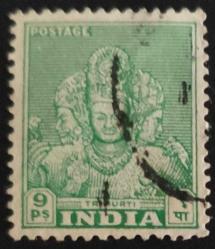 +++  HİNDİSTAN İNANÇ , TRIMURTI HEYKELİ  1949   9P    - DAMGALI