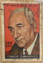27 Mayıs 1960 darbesi’nin anısına basılan pul-Mektup Zarfından Kesilmiş  / Postadan Geçmiş Pul Filateli - Damgalı - 27 MAYIS 1960 İNKILABI XI. YILI, 100 KURUŞ- Türkiye Cumhuriyeti