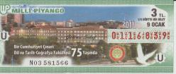 LOT.16 » Milli Piyango Bileti: 9 Ocak 2011, U, (1/4) Dörtte Bir Bilet - Bir Cumhuriyet Çınarı Dil ve Tarih-Coğrafya Fakültesi 75 Yaşında