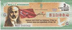 Milli Piyango Bileti: 9 Mart 2011, G, (1/4) Dörtte Bir Bilet - Mehmet Akif Ersoy'un Vefatının 75'inci ve İstiklal Marşı'nın Kabulünün 90'ıncı Yılı