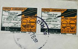 Mektup Zarfından Kesilmiş  / Postadan Geçmiş İkili Pul Filateli - 8 III 1976 Damgalı - POSTA ÇEKLERİ , 50 KURUŞ - Türkiye Cumhuriyeti